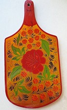 Vintage Deko Handbemalt Volkskunst Holz Hackbrett Tablett 36x17x1 cm