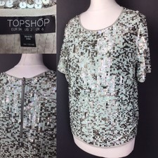 Topshop Größe uk6 34 mint grün silber Damen Sparky Pailletten Top Bluse Party Reißverschluss