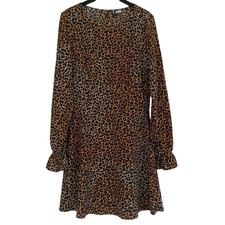 H&m Leopardenmuster Rüschen Kleid Knielang mit Bell Rüschen Ärmeln Größe UK 10