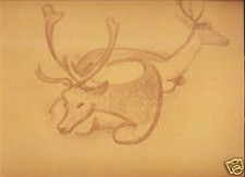 Prof. Karl MAY - ZWEI HIRSCHE OriginalLithographie     1947 Tierbilder 