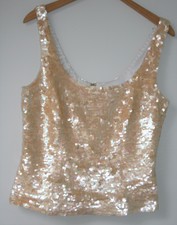 Top Pailetten neu XL 42 gold sand beige festlich Barbara Schwarzer 