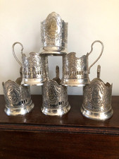 6er Set russische sowjetische Teeglashalter PODSTAKANNIK Aurora 1917-1977 Propaganda