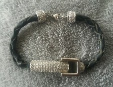 ⭐ Diamonique Armband ca 20cm ER + SIE 925er Silber geflochtenes Lederband DQCZ ⭐