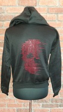 Jacke Schwarz Kapuze Totenkopf Strass Rot NEU Unisex