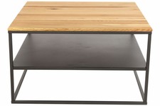 Couchtisch Eichenholz massiv geölt 70x70 cm mit Ablage Schwarz EMMI B-WARE 42357