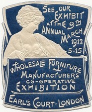 Ausstellung, Aschenputtel Werbetikett, Möbel Earl's Court London März 1912