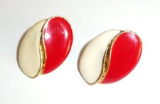 Vintage rot/weiss Emaille Ohrringe Stecker - goldfarben - Modeschmuck