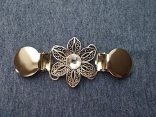 Strickjacken Clip Verschluss Schmuck Klammer Silber "Blume" Form m.Strass