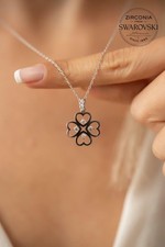 Swarovski-Stein-Herz und Klee-Modell-Halskette Damenkette 925er Sterling Silber