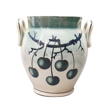 Jugendstil Keramik Henkeltopf Kirsch Motiv Spritzdekor 1. AIO