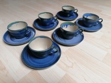 (Steingut?) Geschirr Set, Kaffee Tassen Untertassen blau Teetassen 12tlg.
