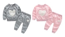 2 tlg Kinder Jogginganzug Freizeitanzug Jogginghose Pullover Hose Herz 92 98 