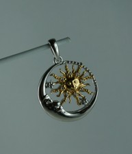925 Sterling Silber Anhänger Mond und Sonne vergoldet mit 18 Karat Gold