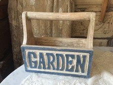 Holzträger Werkzeugträger Garden blau Vintage Shabby Chic Deko Garten Terrasse 