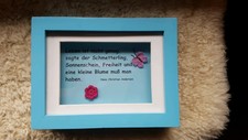 3D Bild Deko Rahmen blau Schmetterling Blume Spruch Geschenk Kinderzimmer 