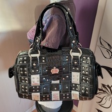 Glööckler Pompöös Handtasche Henkeltasche schwarz silber Strass Nieten