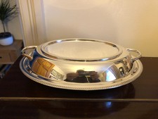 Vintage ovaler Silberteller Deckel Tureen heißes Essen Serviergeschirr 6354/1
