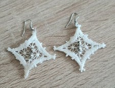 Damen Ohrringe Schmuck Spitze Handmade edel Boho Ohrhänger weiß Handarbeit Unika