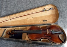 alte 4/4 Geige Violine Zettel mit Bogen u. Koffer Label spielfertig