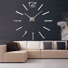 Wanduhr Deko Spiegel Wandtattoo 3D DIY Design Wohnzimmer Büro Wand Uhr Silber