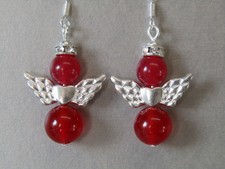 Rote Jade & funkelnd Strass Weihnachten Engel Sterling Silber Ohrringe STUNNING!!!
