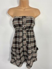 Superdry Vintage Black Mix Check Bandeau Sommer Kurz Saloon Kleid kleine