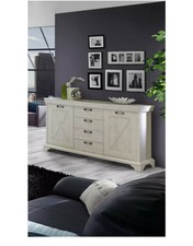 Wohnzimmer Kasimir Pinie weiß 6-teilig LED-Beleuchtung Landhausstil Wohnwand