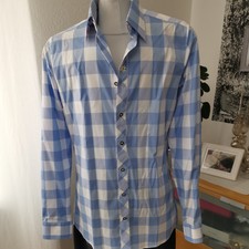 trachtenhemd von Olmyp Gr. 40 blau / weiß kariert Neu