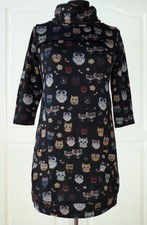 One Love by L&C Damen Mini Kleid L fällt kleiner aus 3/4 Arm schwarz Eulen gut