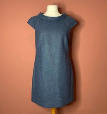 Hobbs blau Tweed 100 % Wolle Kleid UK14 Kragen Smart Arbeit Büro