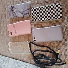 5 Handyhülle IPhone 8 Schutzhülle Katze kariert grau Camouflage mit Handykette 