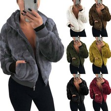 Damen Kunstpelz Winter Jacke Teddyfell Fleecejacke Hoodie Kapuzenjacke Mantel DE