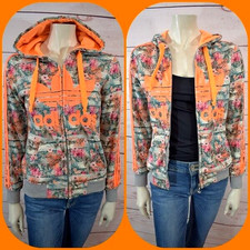 ? ADIDAS ?trendige Sweat Kapuzen Hoodie Jacke S 36 38 Neon Blumen Retro ?