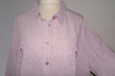 ULLA POPKEN Leinen Bluse Hemdbluse Rosa/Weiß mit Streifen Gr. 50/52