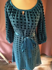 Edith & Ella Kleid S Seide Samt Petrolblau Bindegürtel tailliert edel gebraucht