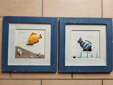 Maritime Deko- Wandbild- Fische im Rahmen- Holz bemalt- Shabby