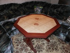 Wohnzimmertisch Couchtisch rund massiv m.Fliesen Mahagoni auszieh-höhenverstellb