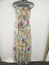 BNWOT Frauen h&m UK 6 natürliche Multi Floral Bandeau Lang Maxi Chiffon Sommerkleid