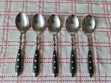 5 Menülöffel - Bistro Besteck aus Edelstahl, Griff 3 Nieten, Schwarz - 19,4 cm