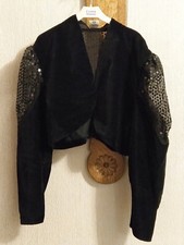 Vintage Festlicher Damen Pailletten Bolero Samt Jäckchen schwarz Gr. 42 bzw. XL