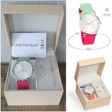 Diamonique > Damenuhr & Armband & Ohrstecker > Silber rhodiniert > Set