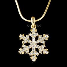Gold Schneeflocke mit Swarovski Kristall Schnee Xmas Winter Urlaub Halskette Neu