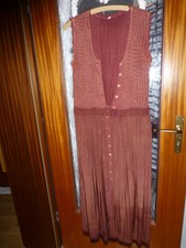 Vintage, Hippie, Boho Maxi Kleid, Häkeloberteil, Fransen, braun, Gr. 38/40
