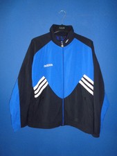 VINTAGE 90s ADIDAS ORIGINALS REVERSIBLE JACKET Sz. D8 = LARGE BLUE BLK SPELLOUT
