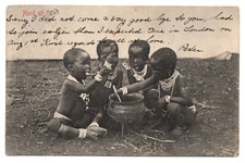 Afrika einheimische Kinder mit Kochen Topf Postkarte. Sallo Epstein Durban