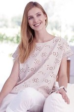 White Company Größe 6 Taupe Beige Baumwolle Broderie Anglais Top Bluse