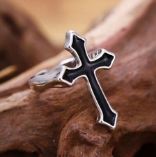 Black Cross Ring verstellbar Kostüm Vampir Gothic Halloween Dracula Gothic Rocker