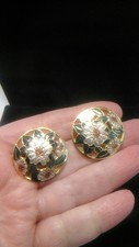 Vintage 80s Gold Tone Metall Fisch & Krone "Cloisonné Emaille Stud durchbohrte Ohrringe