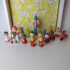18 x Vintage Retro Holz handbemalt deutsche Weihnachtsbaumschmuck Konvolut