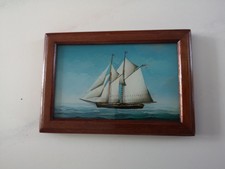 Minibild - Segelschiff - Maritim - Holzrahmen - Schiffahrt - Meer - 8 x 12 cm